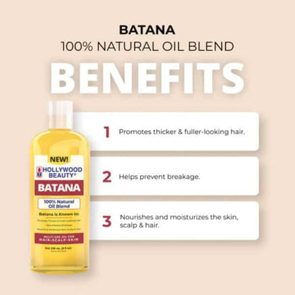 Hollywood Beauty Batana 100% Natural Oil Blend for Hair, Scalp, Skin, and Nails – 8 fl oz